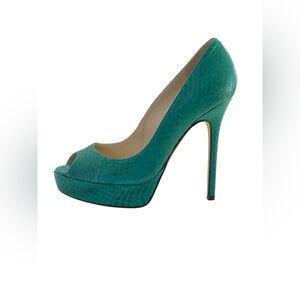 jimmy Choo green  platform peep toe python pum